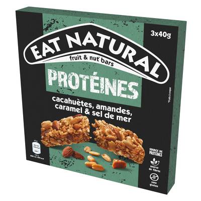 EAT NATURALS Cacahuètes, Amandes, Caramel et sel de mer, 3 barres