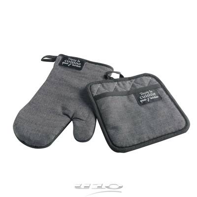 Douceur D Interieur Gant + manique Harold Gris, 18x18, 20x20 cm