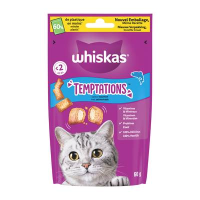 Whiskas Temptations au Saumon - Friandise Récompense pour Chat, 60g