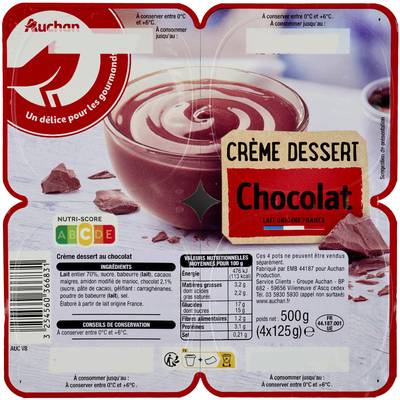 Auchan Crème dessert au chocolat, 4x125g
