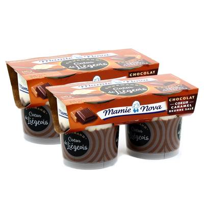 Mamie Nova Liégeois Chocolat Coeur Caramel Beurre Salé, Lot de 2x2x120g