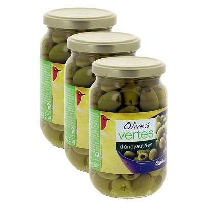 Auchan Olives vertes dénoyautées, Lot de 3x160g