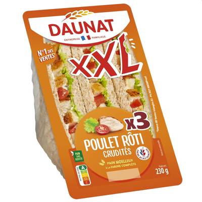 DAUNAT Sandwich Club XXL Poulet Rôti Crudités, 230g