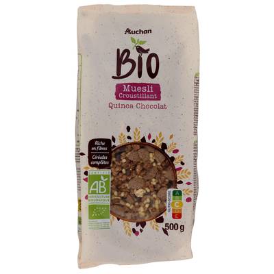 Auchan BIO Muesli de céréales bio quinoa et chocolat, 500g