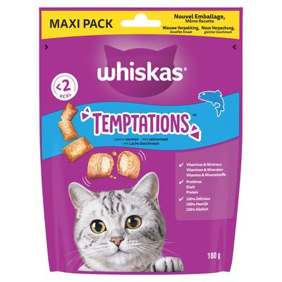 Whiskas Temptations au Saumon - Friandise Récompense pour Chat, 180g