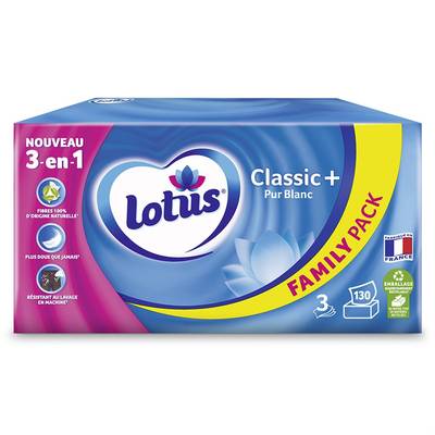 Lotus Mouchoir  Classsic + Boite Family Pack, 130 mouchoirs