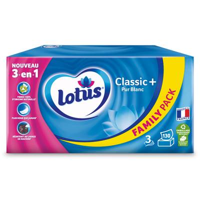 Lotus Mouchoir  Classsic + Boite Family Pack, 130 mouchoirs
