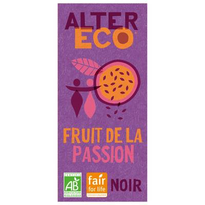 Alter Eco - Commerce Equitable Chocolat noir fruit de la passion 60% Cacao Bio d'Equateur, 100g