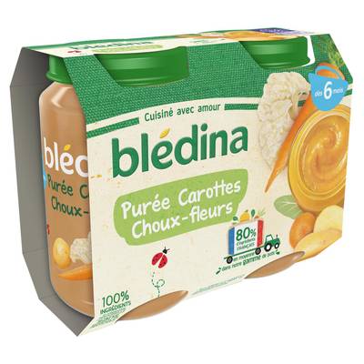 Blédina Purée Carottes Choux-Fleurs Pot Bébé Dès 6 mois, 2x200g