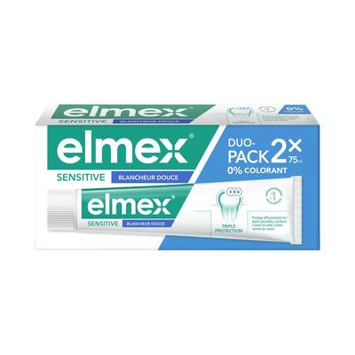Elmex Dentifrice Sensitive dents sensibles blancheur, 2x75ml