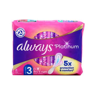 Always Serviettes Avec Ailettes Platinum Secure Night (Taille 3), 8 pièces