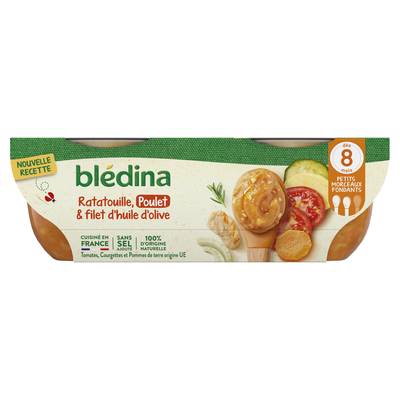 Blédina Ratatouille Poulet Filet d'Huile d'Olive Bols Bébé Dès 8 mois, 2x200g