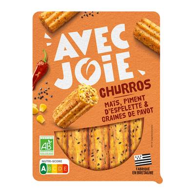 Avec Joie Churros Maïs Piment d'Espelette et Graines de Pavot Bio, 160g