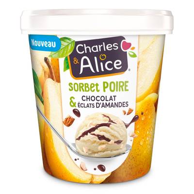 Charles et Alice Sorbet poire chocolat éclats d'amandes, 300g