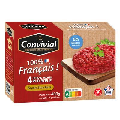Convivial Steaks hachés our boeuf VBF 5%mg, 4x100g