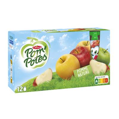 Pom Potes Pomme Nature allégée en sucre, 12x90g