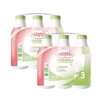 Babybio Lait de Croissance Bio 3 Liquide Bébé Dès 10 Mois, Lot de 2x6x1L