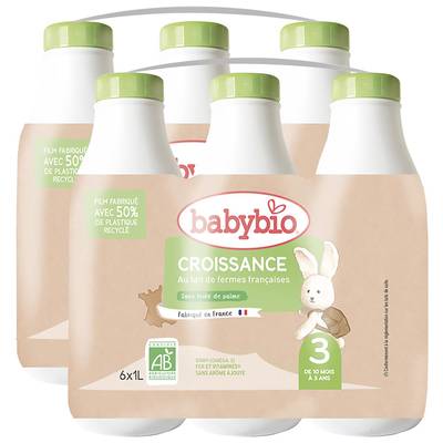 Babybio Lait de Croissance Bio 3 Liquide Bébé Dès 10 Mois, Lot de 2x6x1L