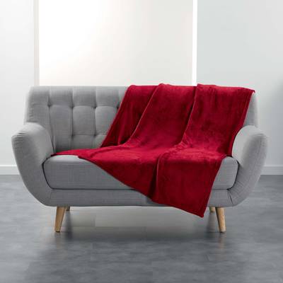 Douceur D Interieur Plaid Flanou Rouge Carmin, 125 x 150 cm