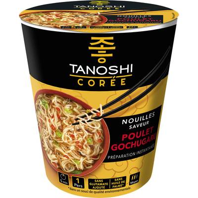 Tanoshi - Corée Nouilles Coréennes Saveur Poulet Gochugaru Epicé, 65g