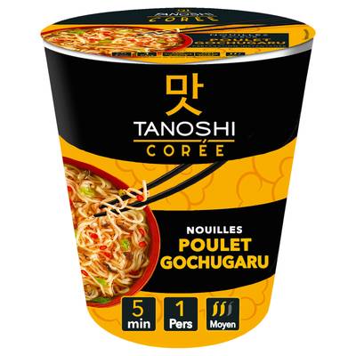 Tanoshi - Corée Nouilles Coréennes Saveur Poulet Gochugaru Epicé, 65g