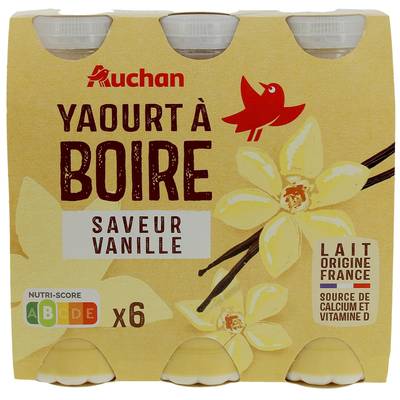Auchan Yaourt à boire saveur vanille, 6x180g