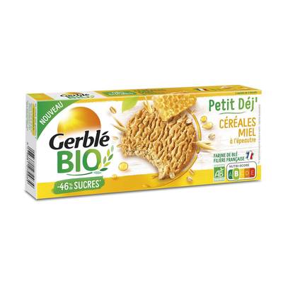 Gerblé Bio 9 Biscuits Petit déj' Céréales Miel Bio -46% de sucres en moins, 132g