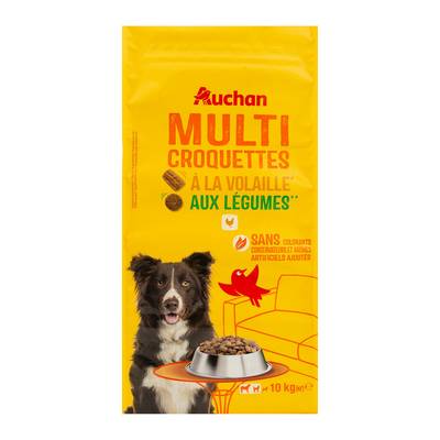 Auchan Croquettes volaille légumes pour chien moyen et grand, 10kg