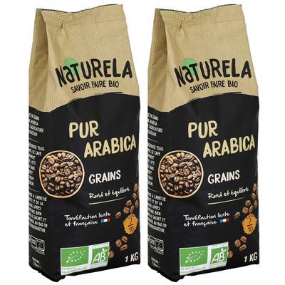 Naturela Café en grains Pur Arabica Bio, Lot de 2x1kg