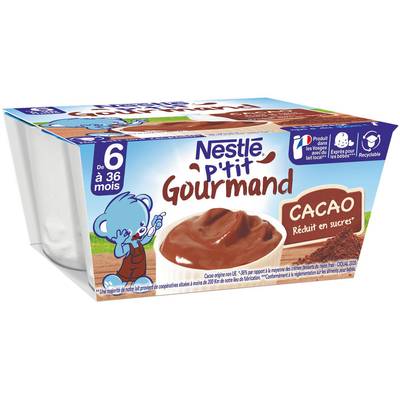 Nestlé - P'tit Gourmand Dessert Lacté Cacao Coupelle Bébé Dès 6 mois, 4x100g