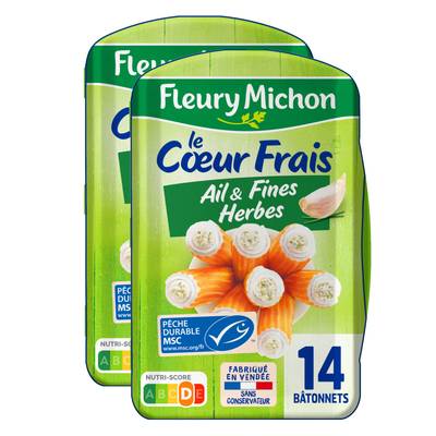 Fleury Michon Surimi Coeur Frais Ail & Fines Herbes, Lot de 2x224g