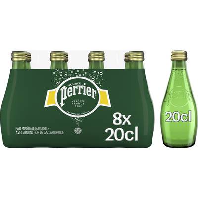 Perrier Eau gazeuse minérale naturelle (bouteille verre), 8x20cl
