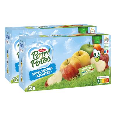 Pom Potes Compotes Pomme Nature sans sucre ajoutés, 2x12 gourdes de 90g