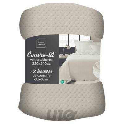 3574386448734 - Douceur D Interieur - Couvre lit 2 personnes Velours relief/sherpa Mylene naturel