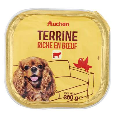 Auchan Barquette Terrine riche en boeuf pour chien, 300g