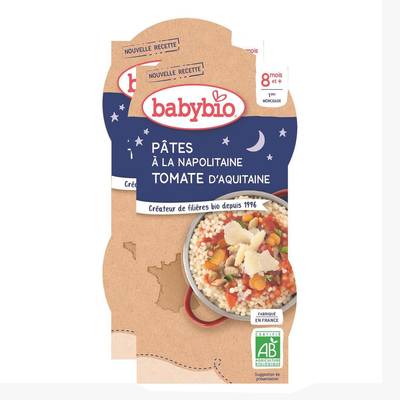 Babybio Pâtes à la Napolitaine Tomates Bio Bol Bébé Dès 8 mois, Lot de 2x2x200g