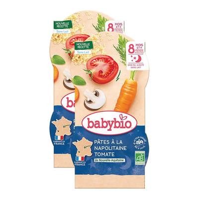 Babybio Pâtes à la Napolitaine Tomates Bio Bol Bébé Dès 8 mois, Lot de 2x2x200g