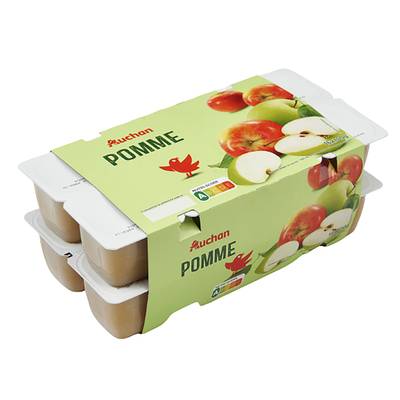 Auchan Coupelles compote de pomme allégée en sucre, 16x100g