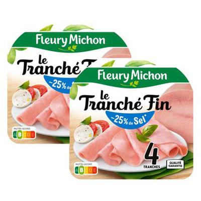 Fleury Michon Jambon le Tranché Fin, Taux de Sel Réduit - 25%*, Lot de 2x120g