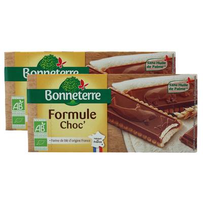 Bonneterre Formule Choc' - Biscuit chocolat lait et fourrage lait bio, 2x125g
