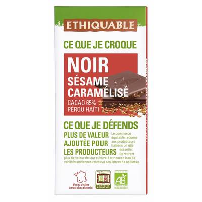 Ethiquable - Commerce Equitable Chocolat Noir Sesame 65% Cacao Bio du Pérou ou Haïti, 100g