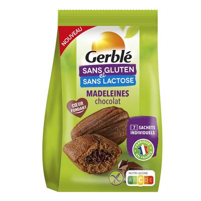 Gerblé Sans Gluten Sans Lactose 7 Madeleines Chocolat Coeur Fondant sans gluten et sans lactose, 200g