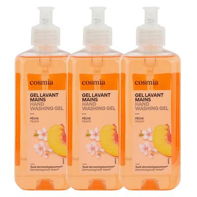 COSMIA Gel lavant mains aux fleurs de pêche, Lot de 3x500ml