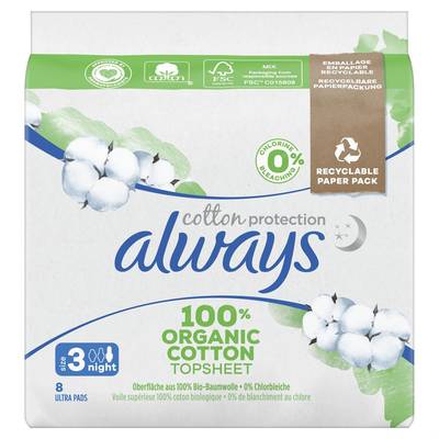 Always Serviettes Hygiéniques avec Ailettes, 8 serviettes