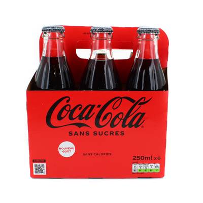 Coca-Cola Sans sucres (bouteille en verre), 6x25cl