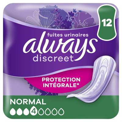 Always Discreet Serviettes incontinence Protection Intégrale Normal, 12 pièces