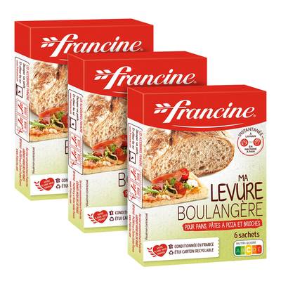 Francine Levure boulangère pour pains, pâte à pizza, brioche, Lot de 3x6x5g