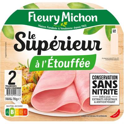 Fleury Michon Jambon Supérieur à l'Etouffée, Conservation Sans Nitrite, 2 tranches - 70g
