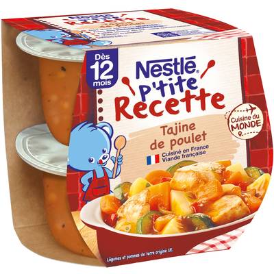 Nestlé - P'tite Recette Tajine de Poulet Bol Bébé Dès 12 Mois, 2x200g