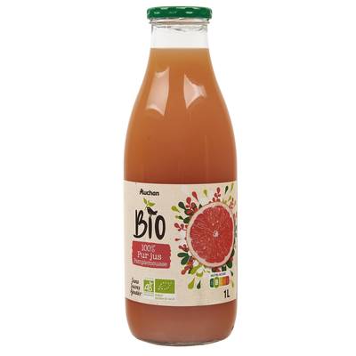 Auchan BIO Pur jus de pamplemousse rose sans sucres ajoutés, 1L